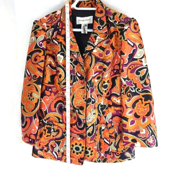 Victor Costa Vintage Ruffled Beaded 3/4 Cap Sleeve Orange Buttonup Jacket Sz 12 - Picture 2 of 9